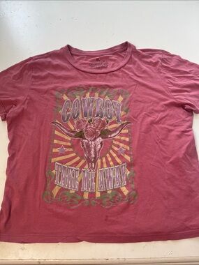 Goodie Two Sleeves XL Cowgirl Take Me Away Short Sleeve Cropped Graphic T